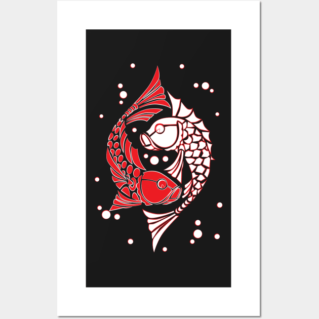 Red and white koi fish. Symbol of good luck Wall Art by CatCoconut-Art